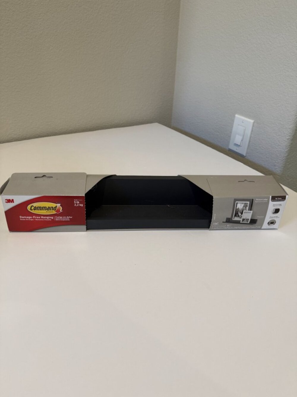 3M Command Damage-Free Wall Ledge Shelf Black Holds 5 lb Boxed